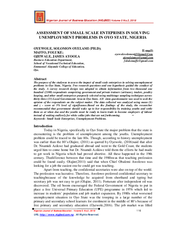 (PDF) Assessment of Small Scale Enteprises in Solving Unemployment ...
