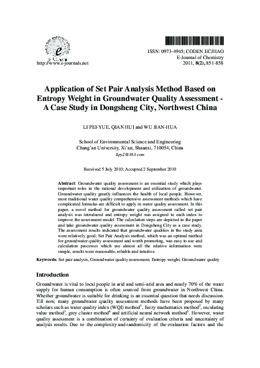 (PDF) Application of Set Pair Analysis Method Based on Entropy Weight ...