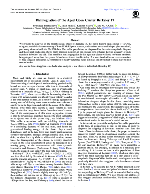 (PDF) Disintegration of the Aged Open Cluster Berkeley 17 | Wen-Ping ...