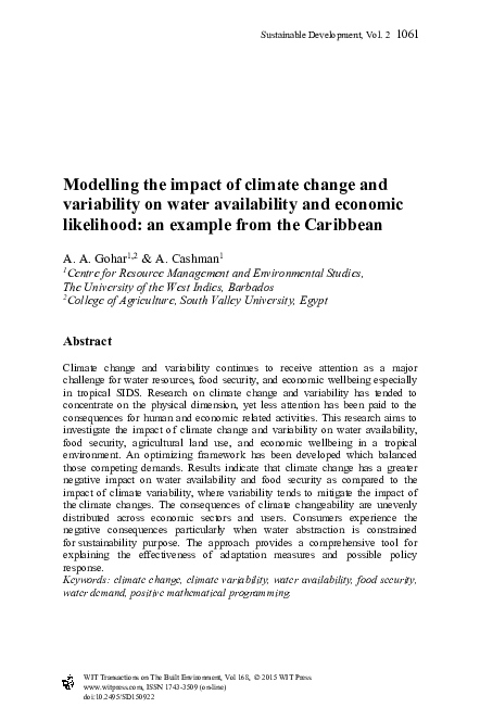 (PDF) Modelling the impact of climate change and variability on water ...