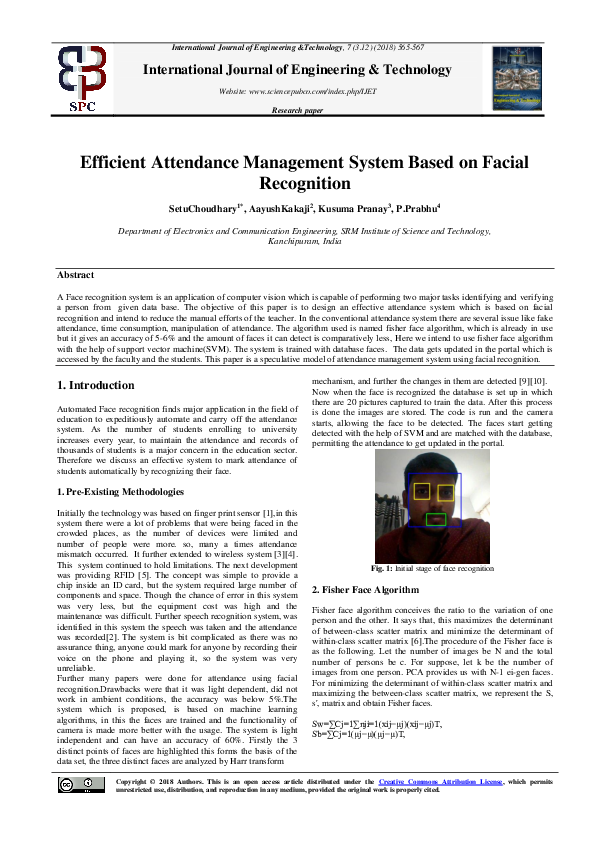 (PDF) Efficient Attendance Management System Based on Face Recognition