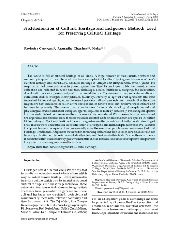 (PDF) Biodeterioration of Cultural Heritage and Indigenous Methods Used ...