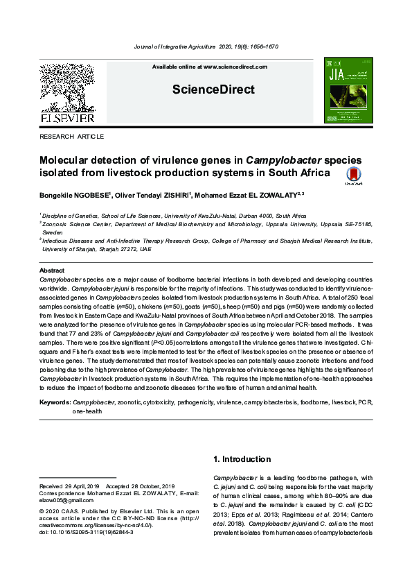 (PDF) Molecular detection of virulence genes in Campylobacter species ...