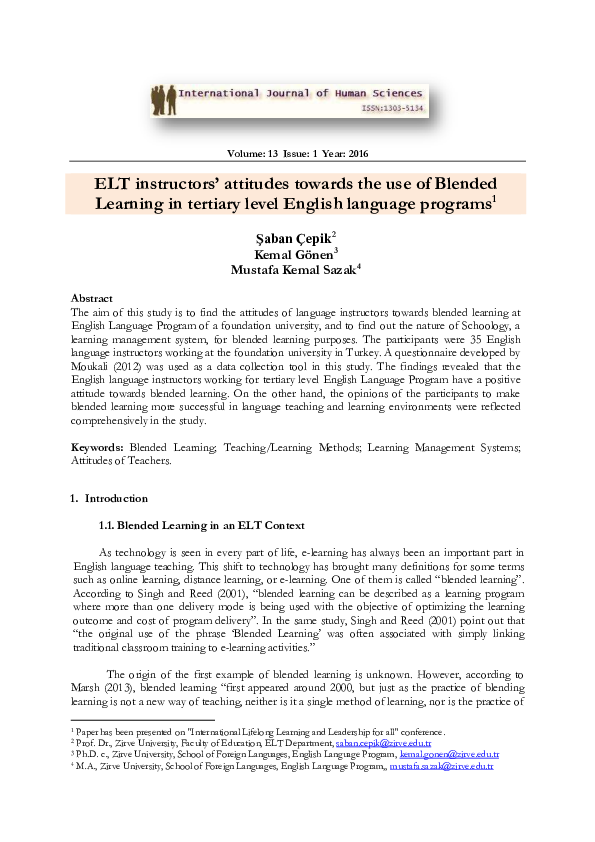 (PDF) ELT instructors’ attitudes towards the use of Blended Learning in ...