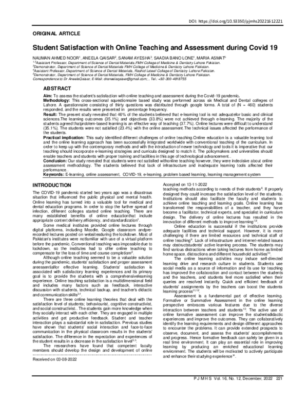 (PDF) Student Satisfaction with Online Teaching and Assessment during ...