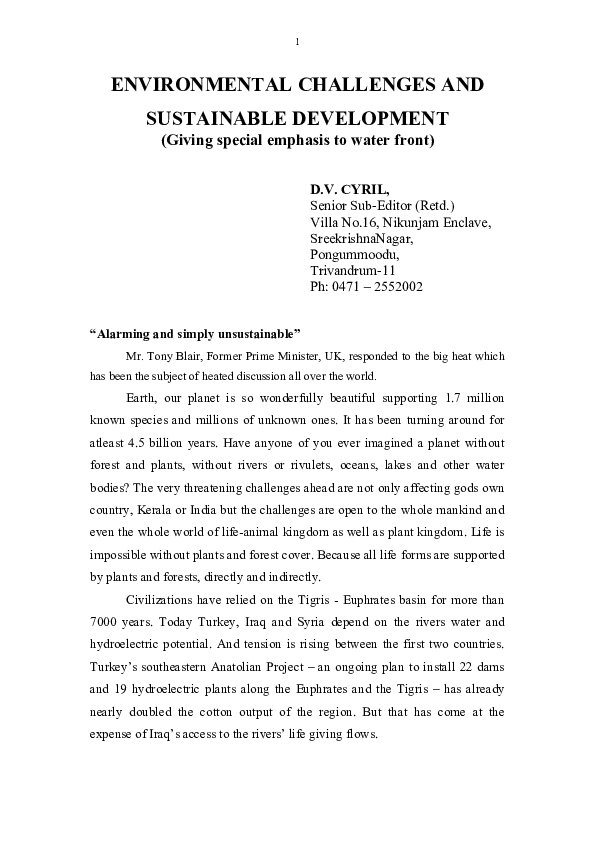 (DOC) ENVIRONMENTAL CHALLENGES AND SUSTAINABLE DEVELOPMENT (Giving ...