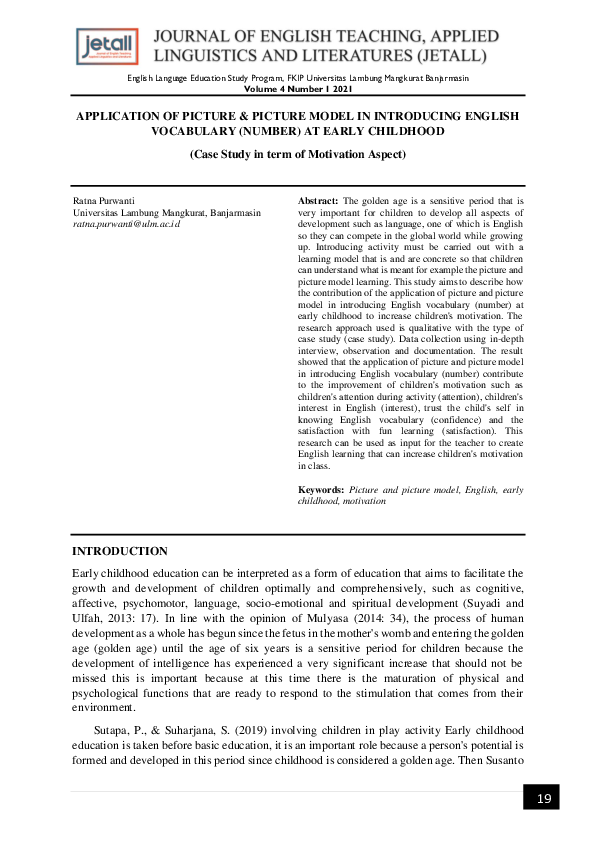 (PDF) APPLICATION OF PICTURE PICTURE MODEL IN INTRODUCING ENGLISH ...