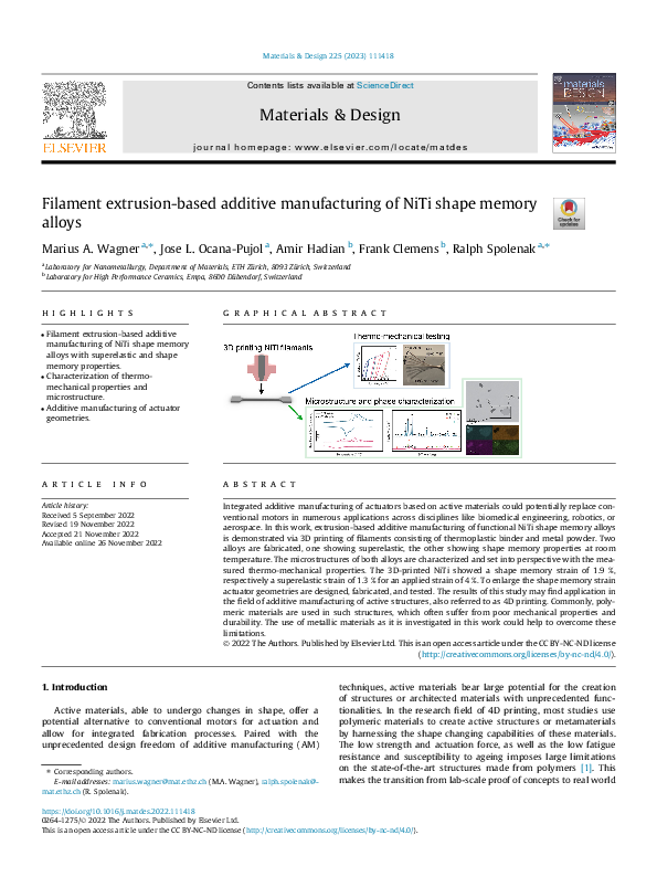 (PDF) Filament Extrusion-Based Additive Manufacturing of Niti Shape ...