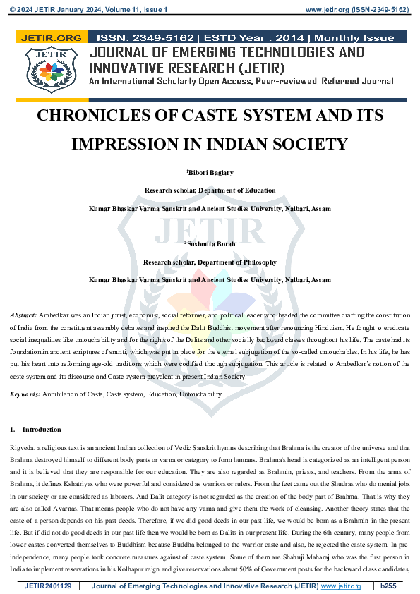 (PDF) CHRONICLES OF CASTE SYSTEM AND ITS IMPRESSION IN INDIAN SOCIETY