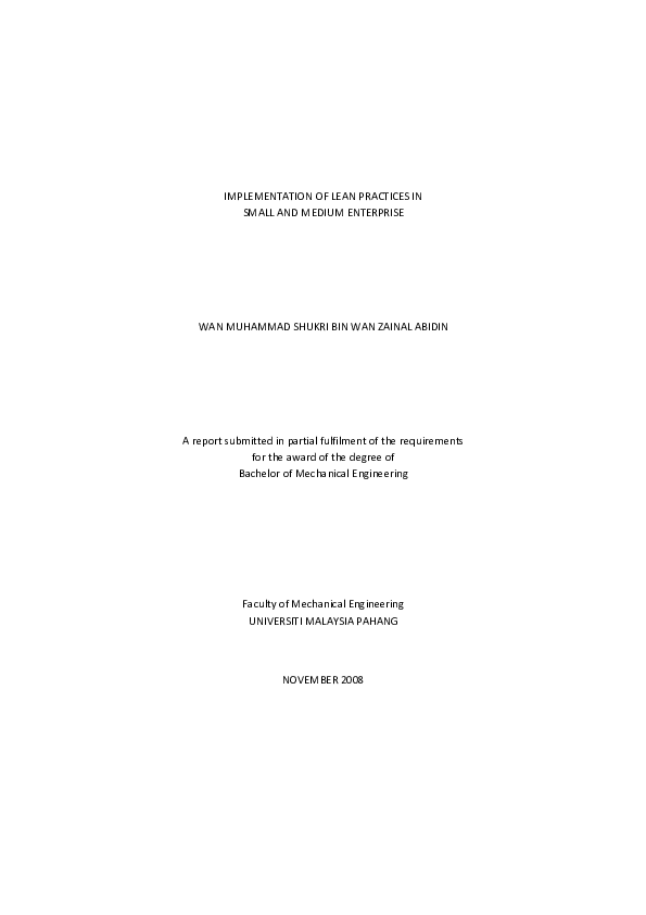 (PDF) Implementation of lean practices in small and medium enterprise