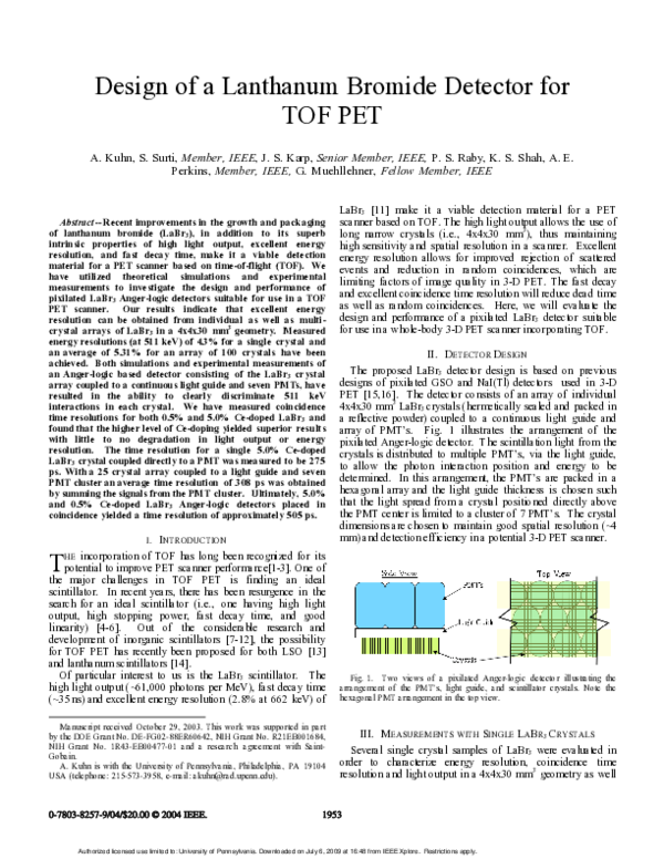 (PDF) Design of a lanthanum bromide detector for time-of-flight PET