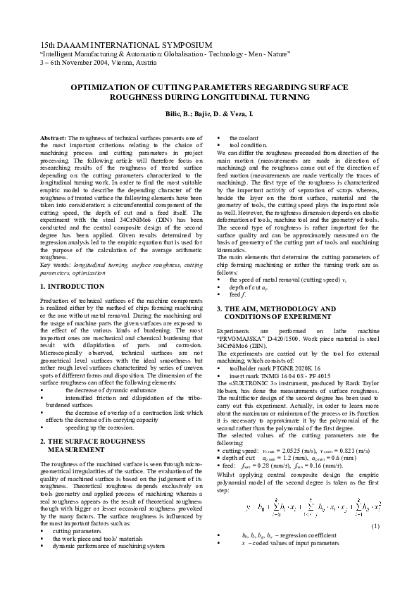 (DOC) Optimization of Cutting Parameters Regarding Surface Roughness ...