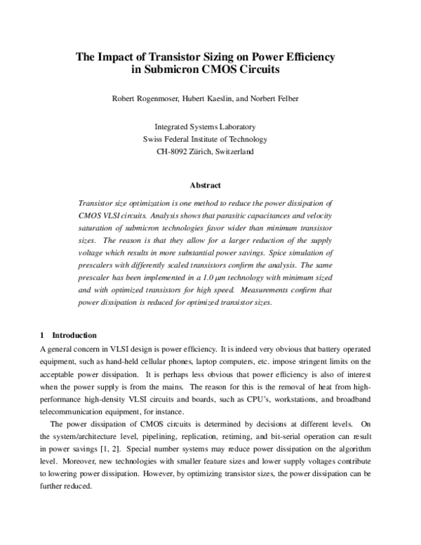 (PDF) The impact of transistor sizing on power efficiency in submicron ...
