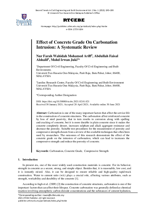 (PDF) Effect Of Concrete Grade On Carbonation Intrusion: A Systematic ...