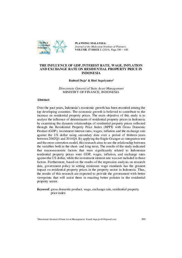 (PDF) The Influence of GDP, Interest Rate, Wage, Inflation and Exchange ...
