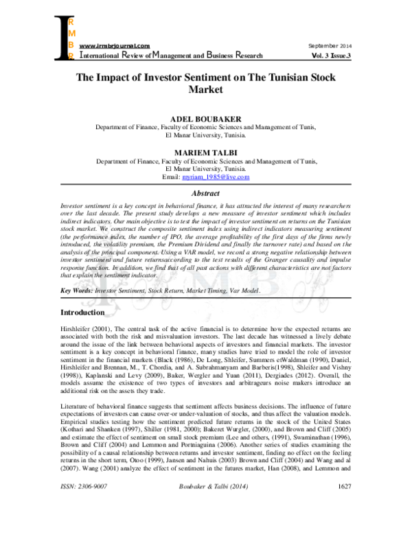 (PDF) R The Impact of Investor Sentiment on The Tunisian Stock Market