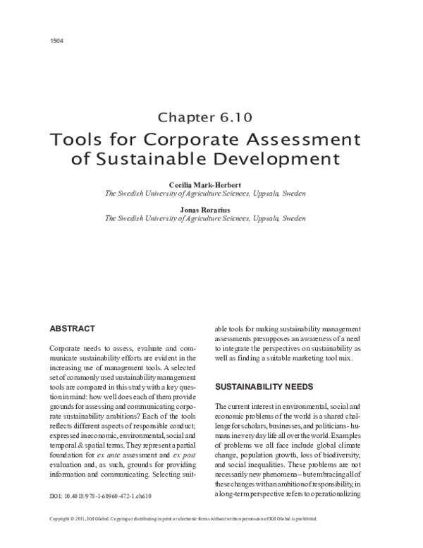 (PDF) Tools for Corporate Assessment of Sustainable Development