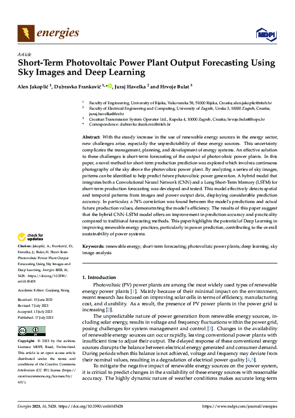 (PDF) Short-Term Photovoltaic Power Plant Output Forecasting Using Sky ...