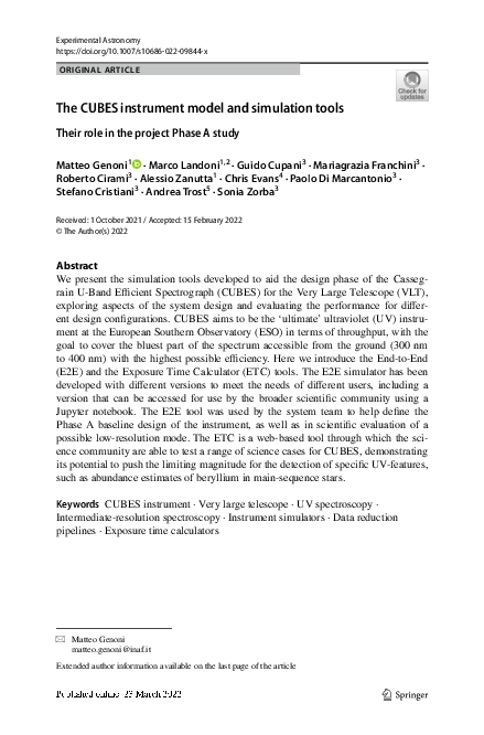 (PDF) The CUBES instrument model and simulation tools