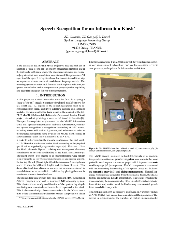(PDF) Speech recognition for an information kiosk
