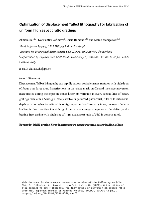 (PDF) Optimization of displacement Talbot lithography for fabrication ...