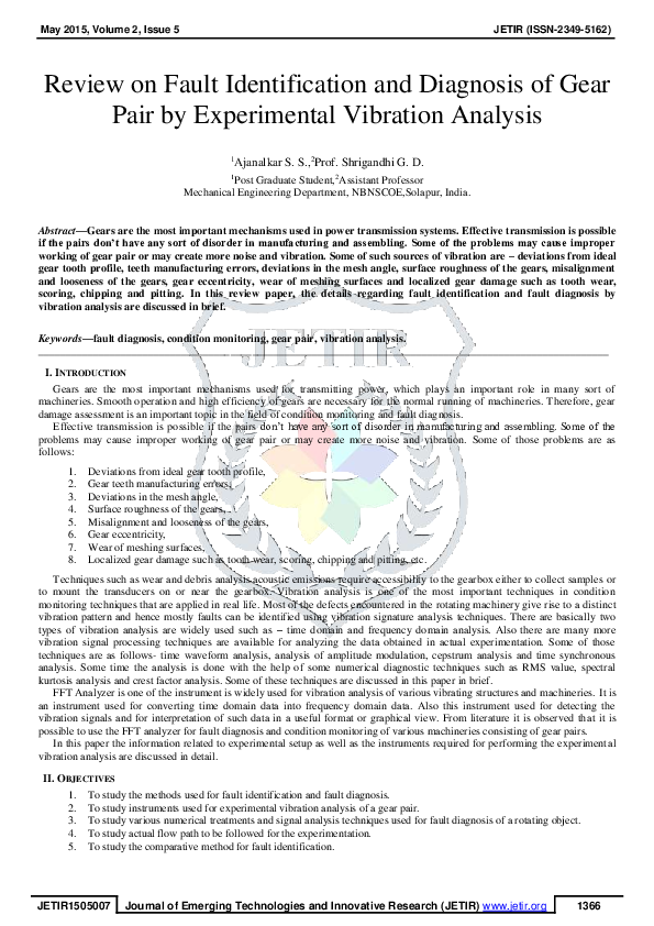 (PDF) Review on Fault Identification and Diagnosis of Gear Pair by ...