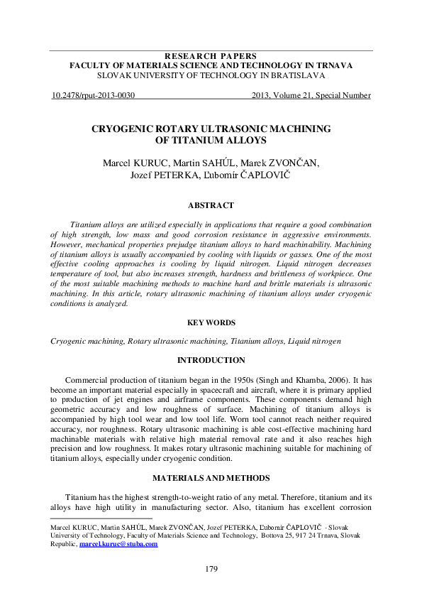 (PDF) Cryogenic Rotary Ultrasonic Machining of Titanium Alloys
