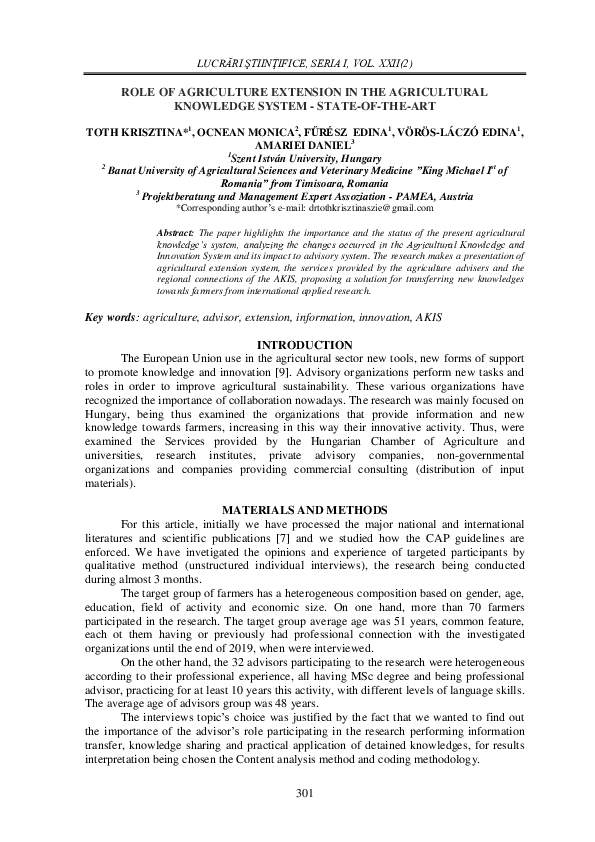 (PDF) Role of agriculture extension in the agricultural knowledge ...