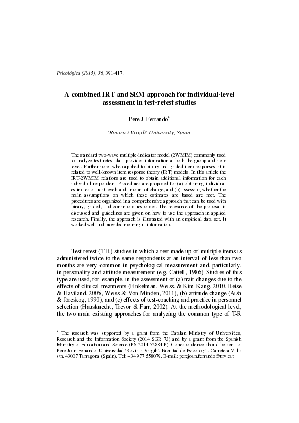 (PDF) A combined IRT and SEM approach for individual-level assessment ...