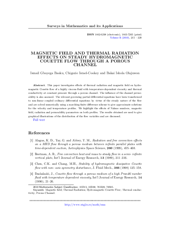 (PDF) Magnetic Field and Thermal Radiation Effects on Steady