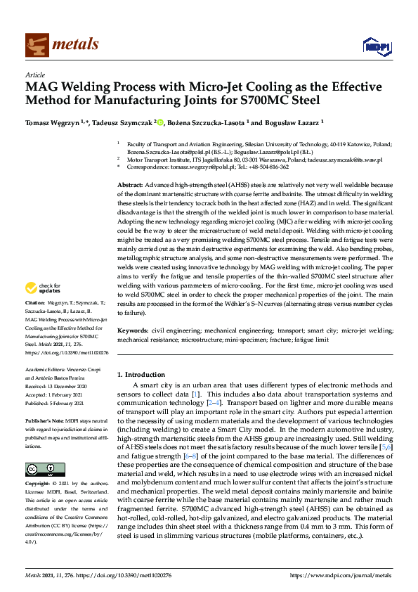(PDF) MAG Welding Process with Micro-Jet Cooling as the Effective ...