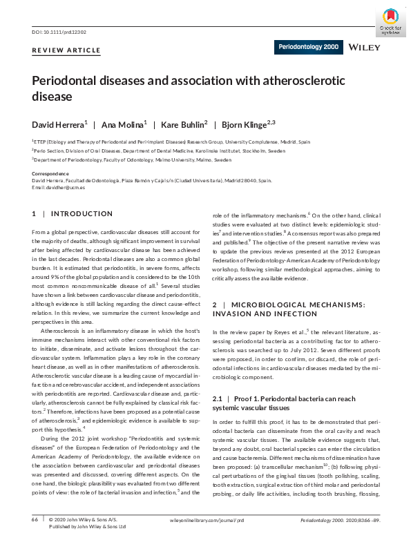 (PDF) Periodontal diseases and association with atherosclerotic disease