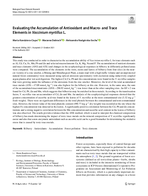 (PDF) Evaluating the Accumulation of Antioxidant and Macro- and Trace ...