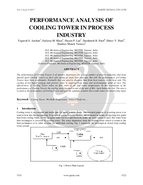 (PDF) Performance Analysis of Cooling Tower in Process Industry
