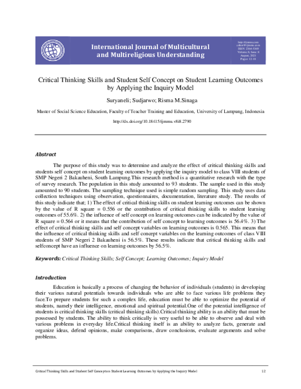 (PDF) Critical Thinking Skills and Student Self Concept on Student ...