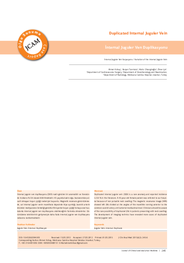 (PDF) Duplicated Internal Juguler Vein