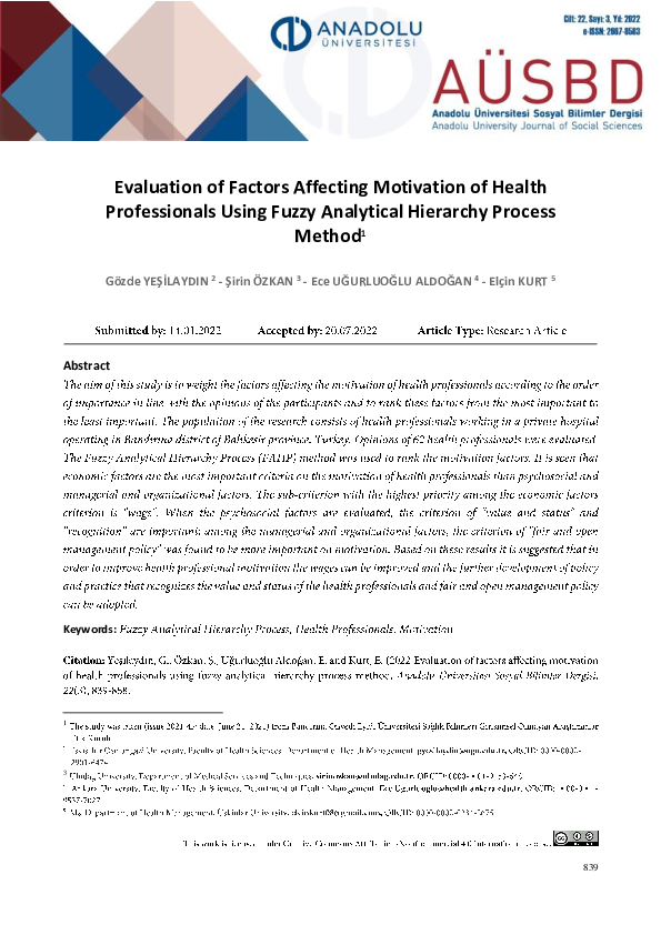 (PDF) Evaluation of Factors Affecting Motivation of Health ...
