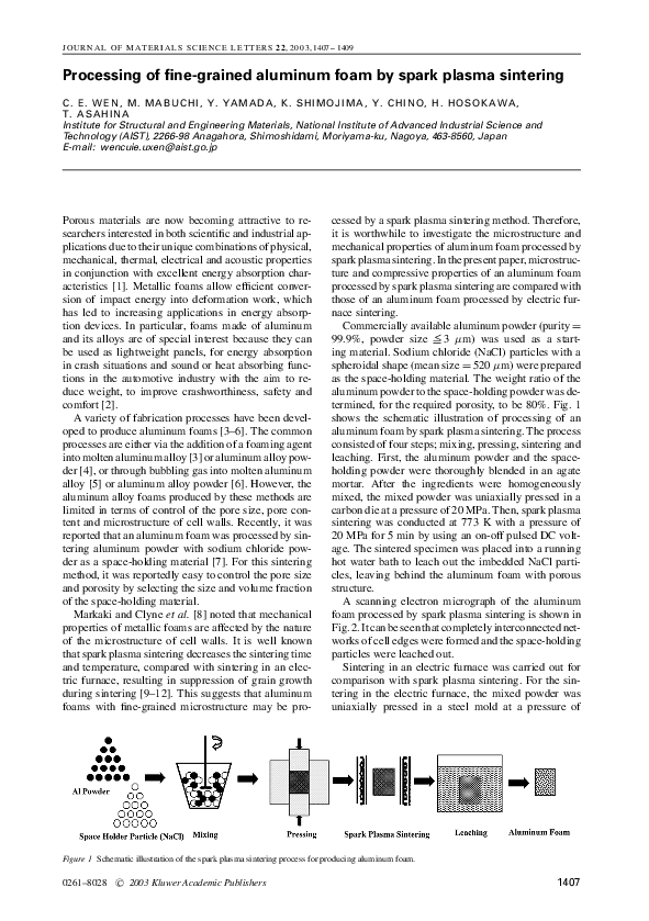 (PDF) Processing of fine-grained aluminum foam by spark plasma sintering