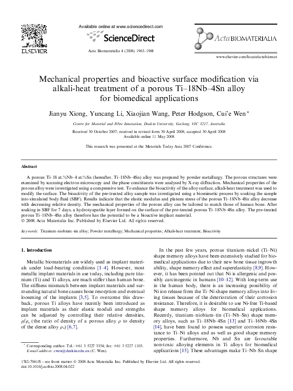 (PDF) Mechanical properties and bioactive surface modification via ...