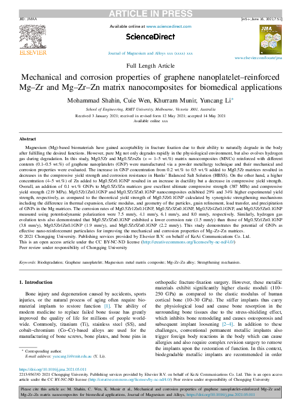 (PDF) Mechanical and corrosion properties of graphene nanoplatelet ...