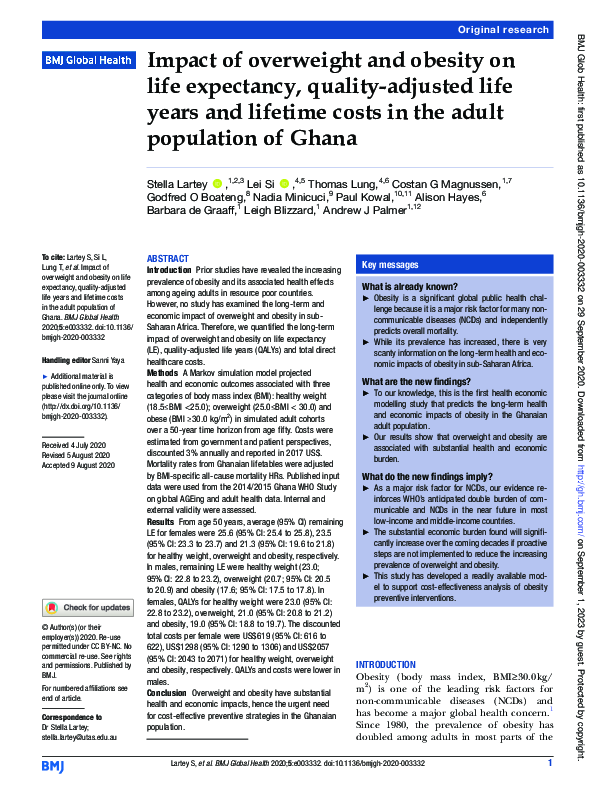 (PDF) Impact of overweight and obesity on life expectancy, quality ...