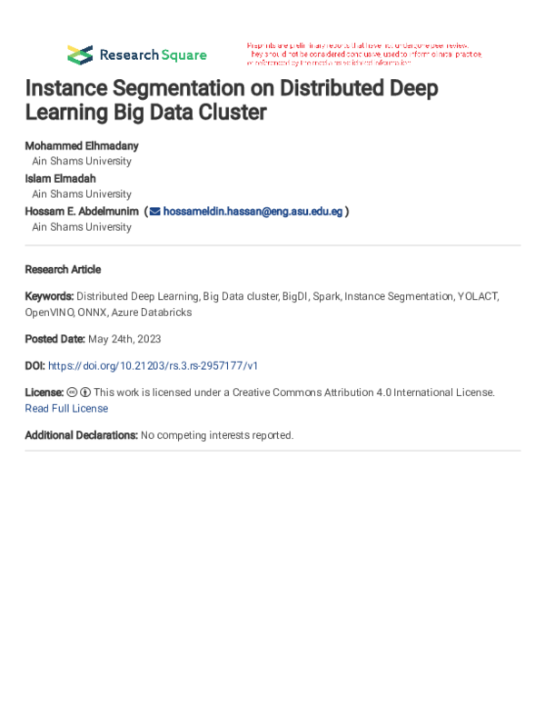 (PDF) Instance Segmentation on Distributed Deep Learning Big Data Cluster