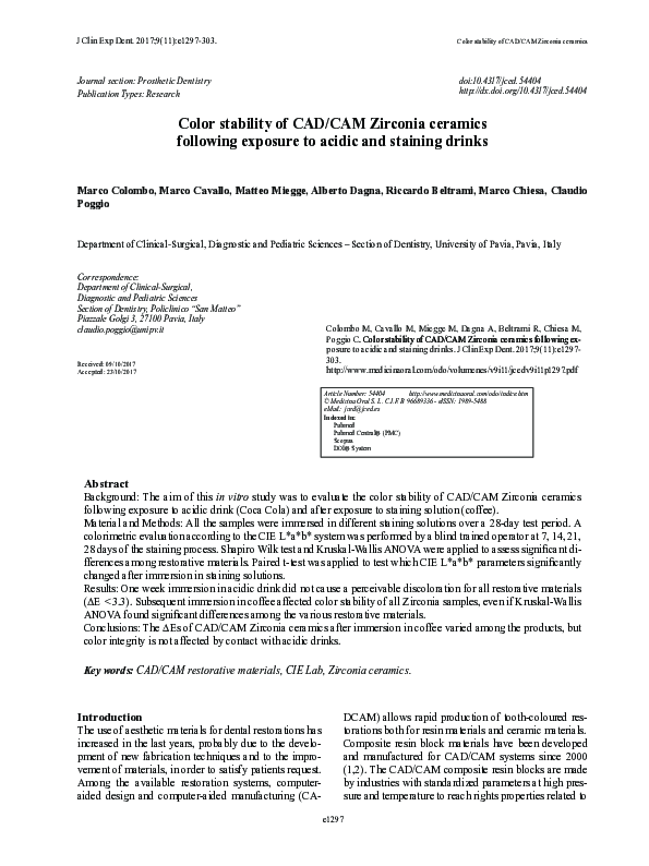 (PDF) Color stability of CAD/CAM Zirconia ceramics following exposure ...