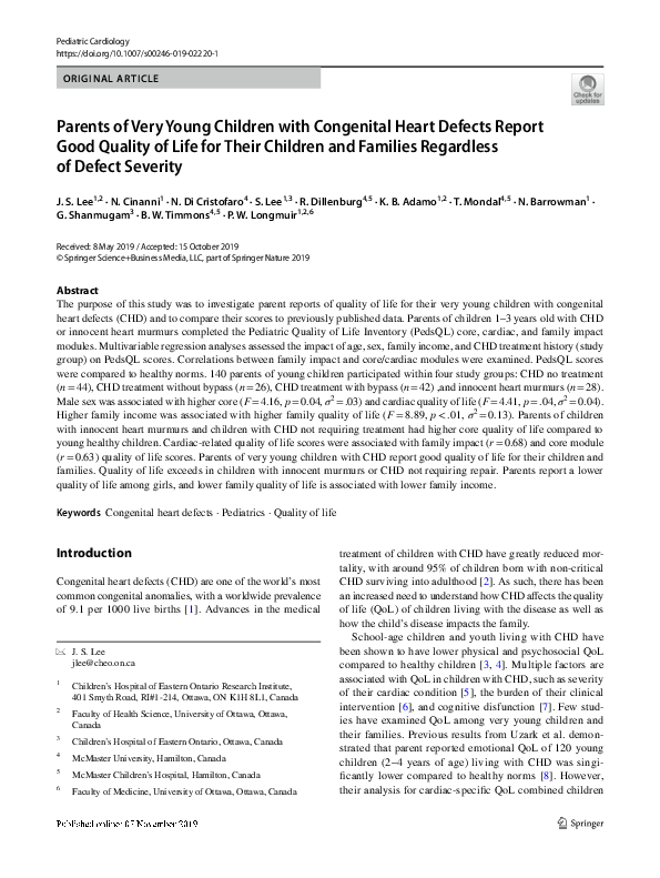 (PDF) Parents of Very Young Children with Congenital Heart Defects ...