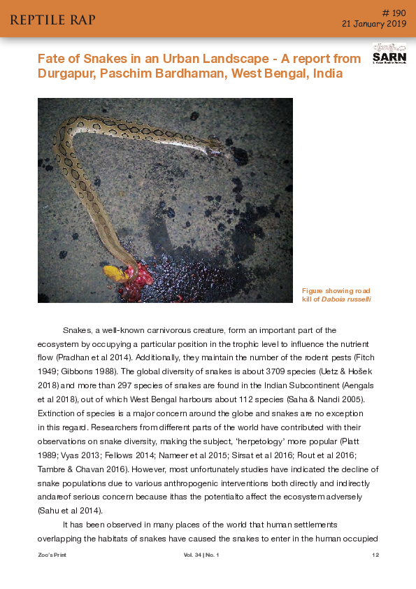 (PDF) Fate of Snakes in an Urban Landscape - A report from Durgapur ...