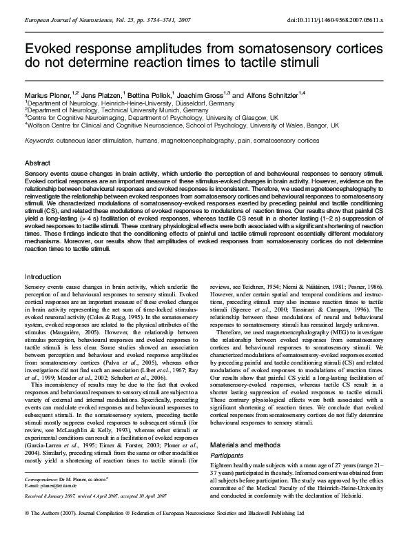 (PDF) Evoked response amplitudes from somatosensory cortices do not ...