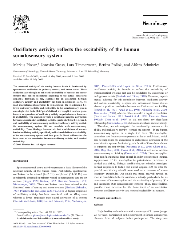 (PDF) Oscillatory activity reflects the excitability of the human ...
