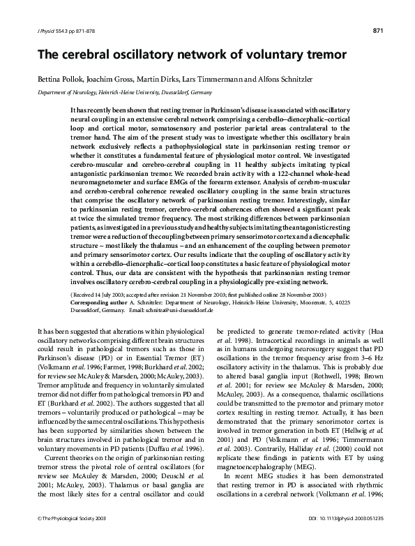 (PDF) The cerebral oscillatory network of voluntary tremor Bettina