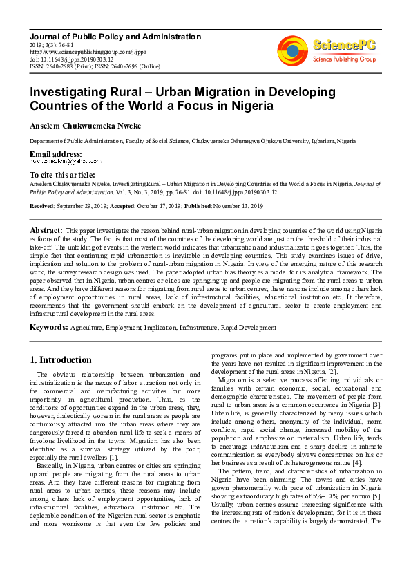 (PDF) Investigating Rural – Urban Migration in Developing Countries of ...