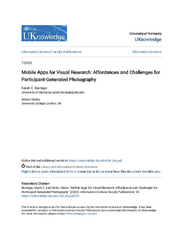 (PDF) Mobile apps for visual research: Affordances and challenges for ...